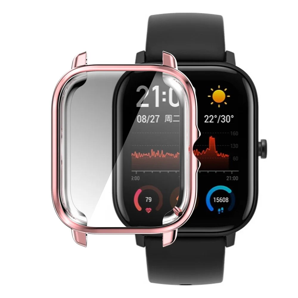 Electroplating Soft TPU Protective Watch Case Full Around Replacement Protector Cover for Huami Amazfit GTS3 - Pink - 6