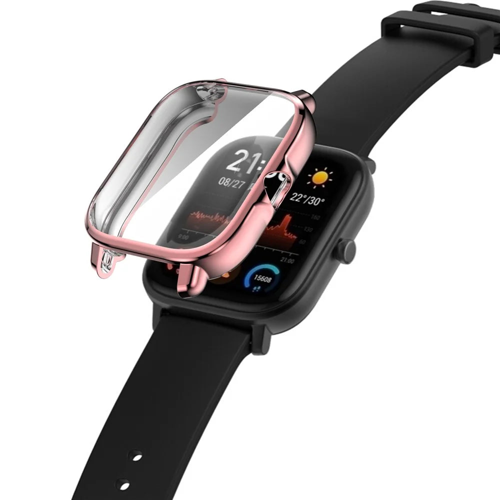 Electroplating Soft TPU Protective Watch Case Full Around Replacement Protector Cover for Huami Amazfit GTS3 - Pink - 7