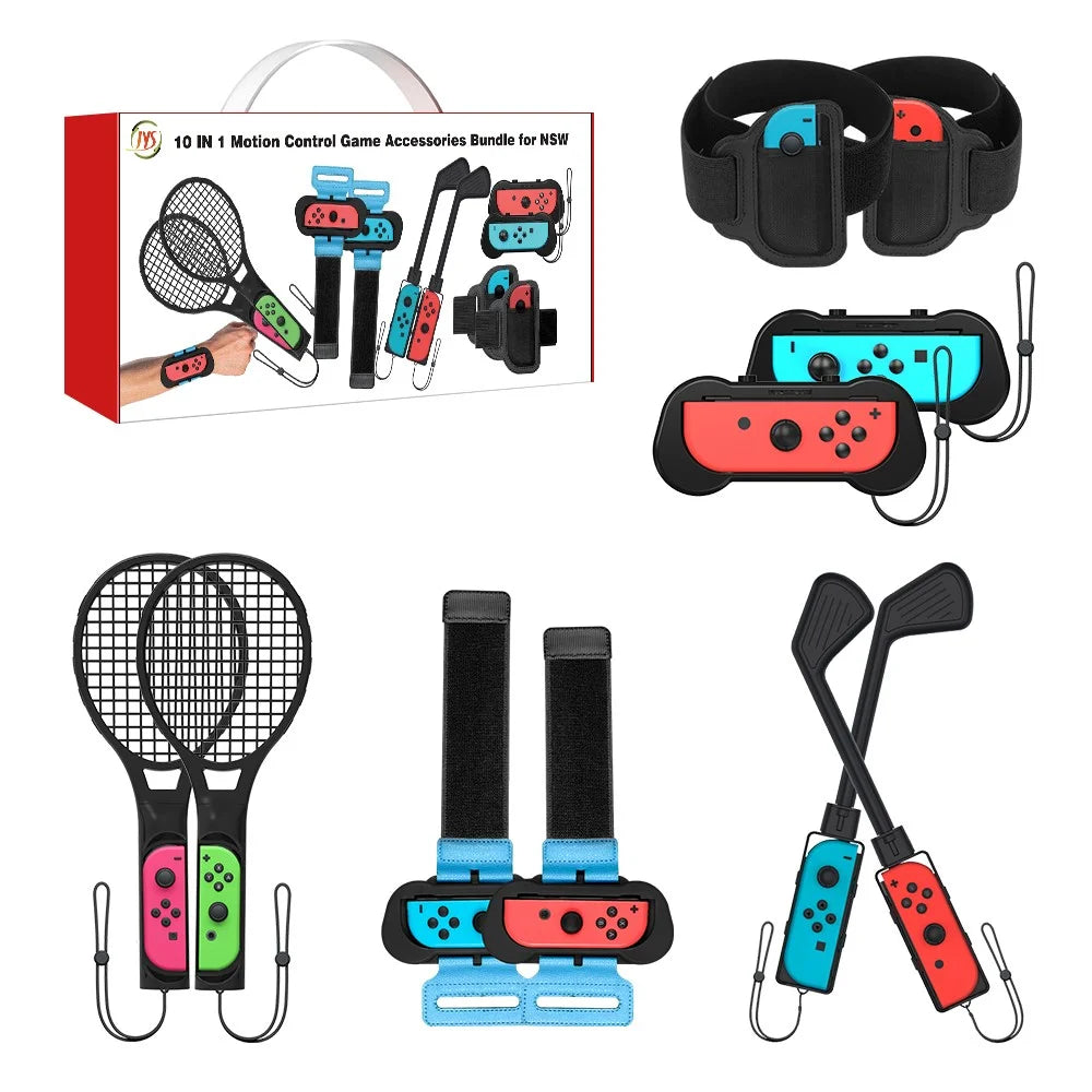 JYS JYS-NS215 10-in-1 Motion Control Grips Holder Golf Clubs Wrist Dance Band Handle Leg Strap Tennis Racket Game Accessories Set for Nintendo Switch - 1