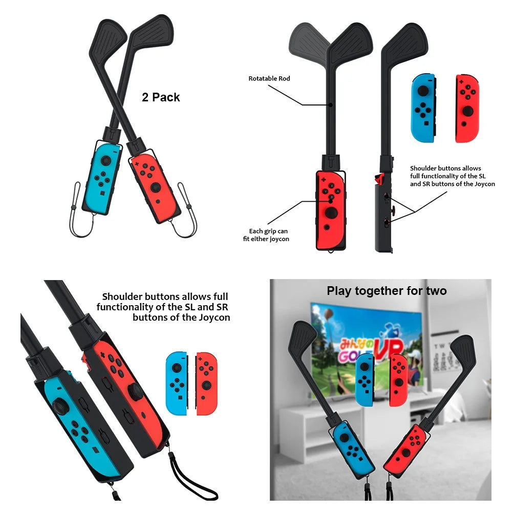 JYS JYS-NS215 10-in-1 Motion Control Grips Holder Golf Clubs Wrist Dance Band Handle Leg Strap Tennis Racket Game Accessories Set for Nintendo Switch - 2