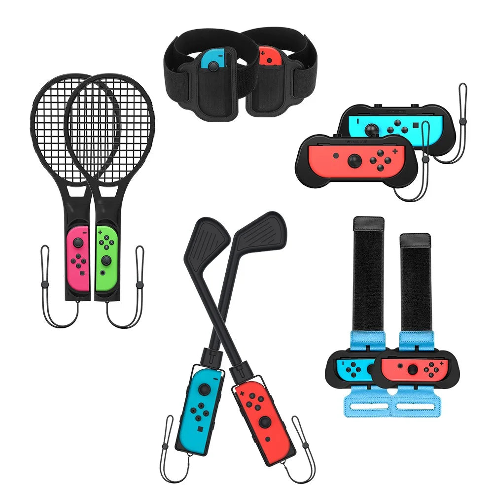 JYS JYS-NS215 10-in-1 Motion Control Grips Holder Golf Clubs Wrist Dance Band Handle Leg Strap Tennis Racket Game Accessories Set for Nintendo Switch - 7