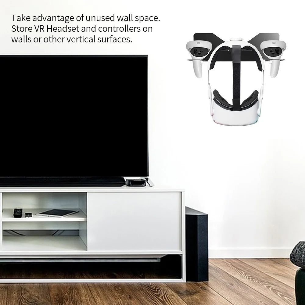 JYS JYS-MQ005 Wall Mounted Hook Stand VR Headset Controller Holder Storage Rack for Oculus Quest 2 / PS VR - Black - 5