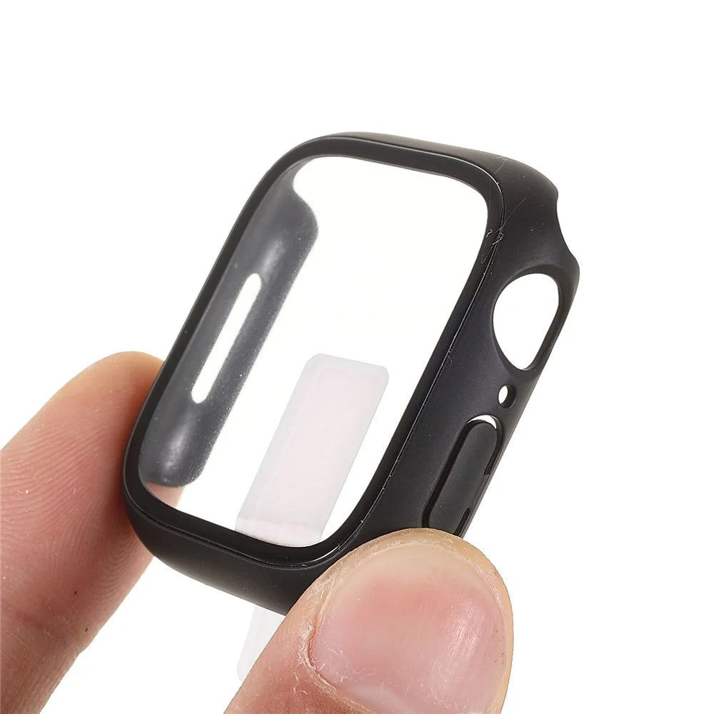 RURIHAI for Apple Watch Series 9 / 8 / 7 41mm All-Around Hard PC Protective Case with Built-in Tempered Glass Screen Protector - Black - 5