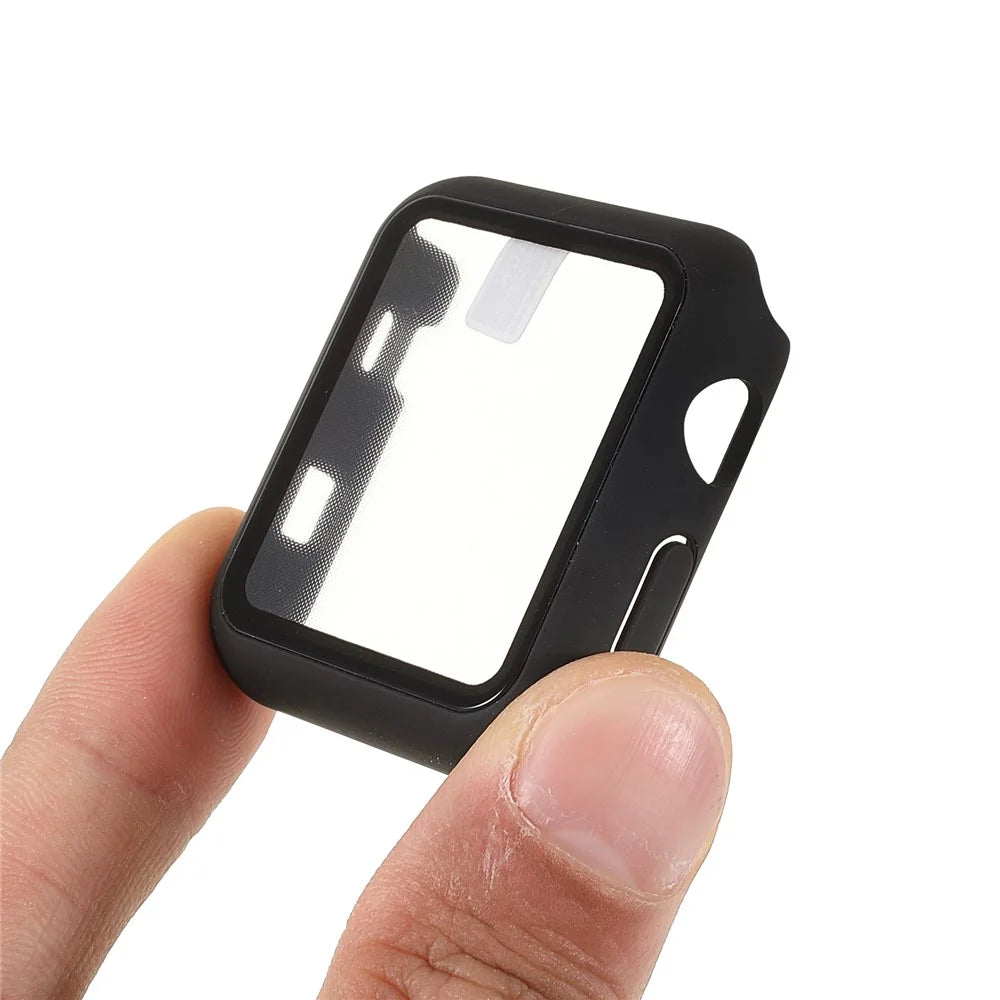 RURIHAI Hard PC Full Protective Cover with Tempered Glass Screen Protector for Apple Watch Series 9 / 8 / 7 45mm - Black - 5