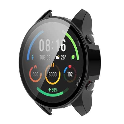Hard PC Case All-Around Edge Protective Cover with Tempered Glass Screen Protector for Xiaomi Mi Watch Color Sports - Black - 1
