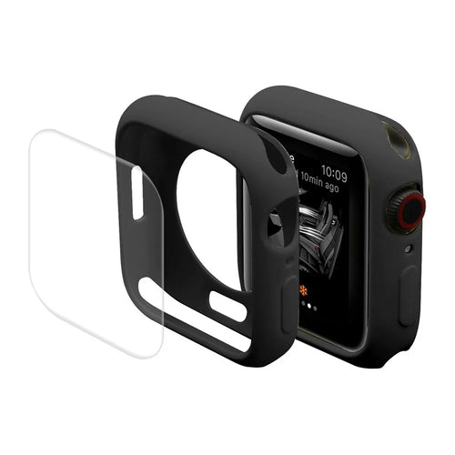 ENKAY HAT PRINCE for Apple Watch Series 9 / 8 / 7 41mm Scratch-resistant TPU Watch Case Cover with Hot Bending Curved Full Size PET Screen Protective Film - Black - 1
