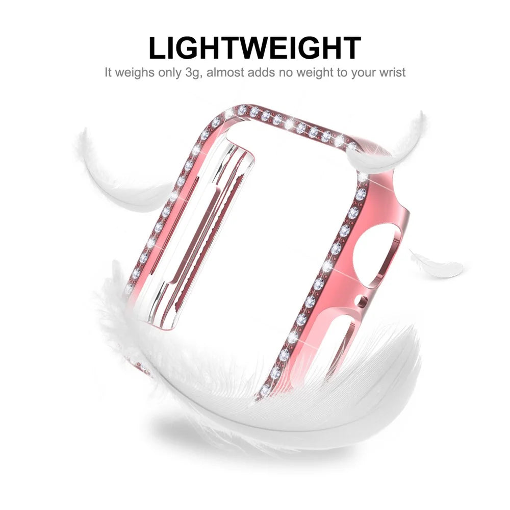 ENKAY HAT PRINCE Electroplating Rhinestone PC Hard Watch Case Cover with PET Full Screen Protector for Apple Watch Series 9 / 8 / 7 45mm - Pink - 7