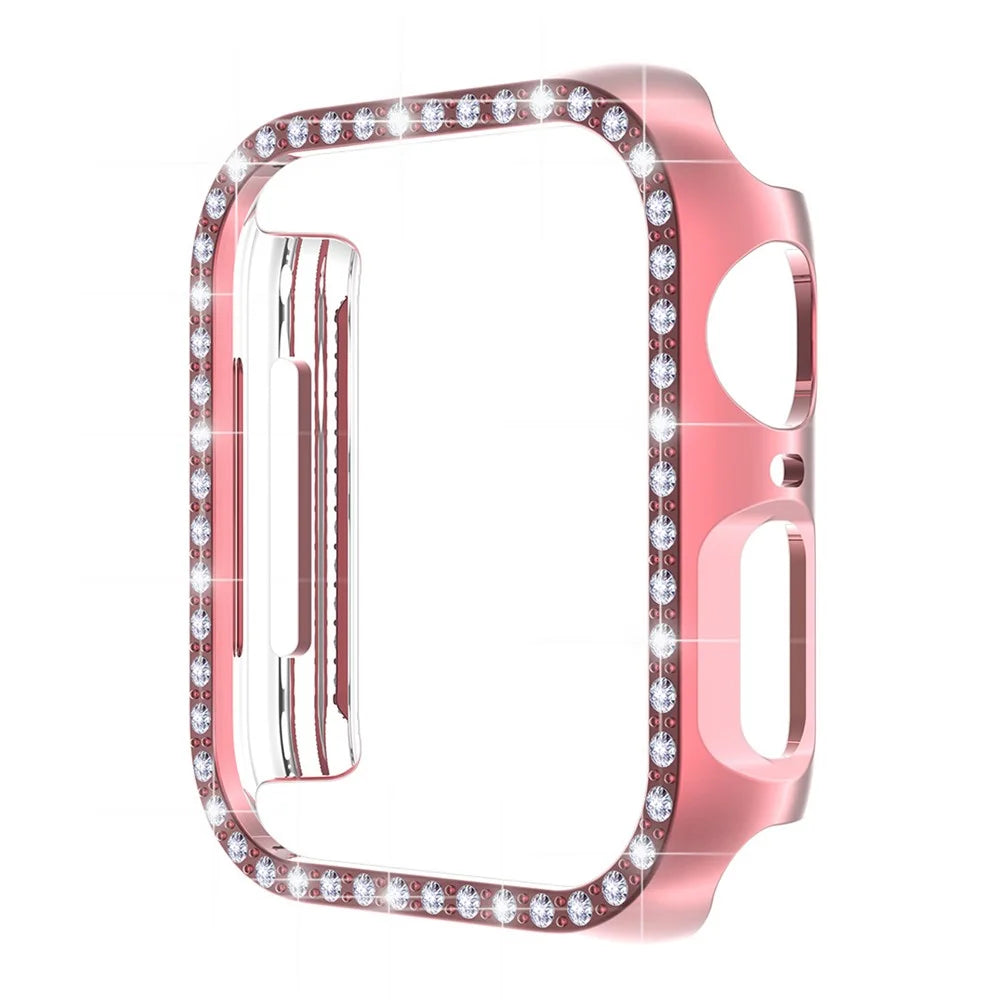 ENKAY HAT PRINCE for Apple Watch Series 9 / 8 / 7 41mm Rhinestone Decor Electroplating Hard PC Watch Case Cover with Full Coverage Curved PET Screen Protector - Pink - 2