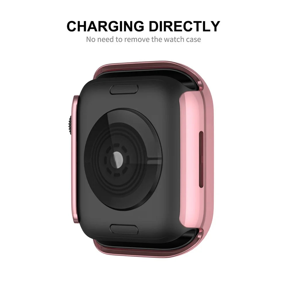 ENKAY HAT PRINCE for Apple Watch Series 9 / 8 / 7 41mm Rhinestone Decor Electroplating Hard PC Watch Case Cover with Full Coverage Curved PET Screen Protector - Pink - 4