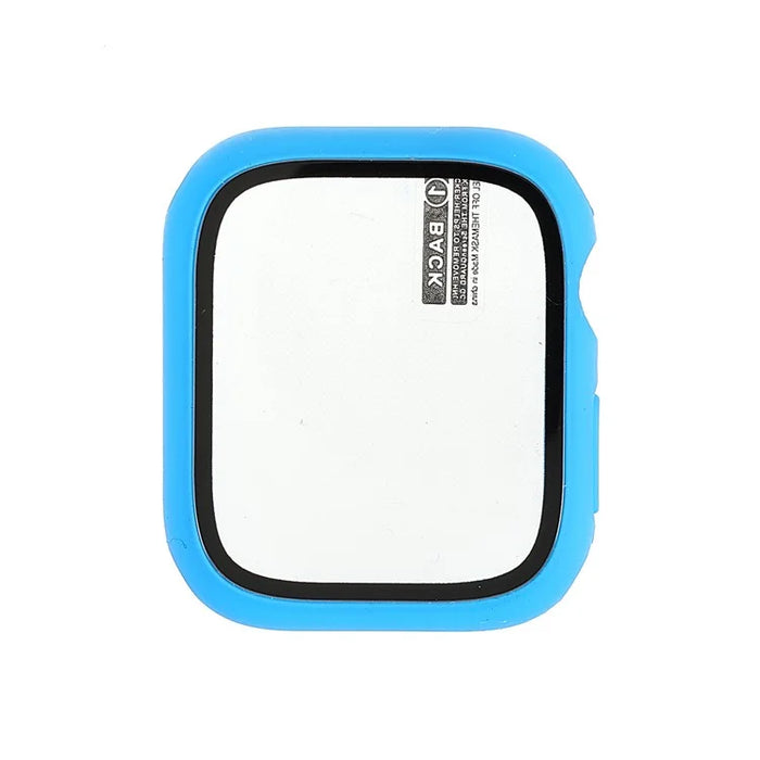 For Apple Watch Series 9 / 8 / 7 41mm Rubberized Matte Anti-drop PC Smart Watch Case Cover with Tempered Glass Screen Protector - Dark Blue - 1