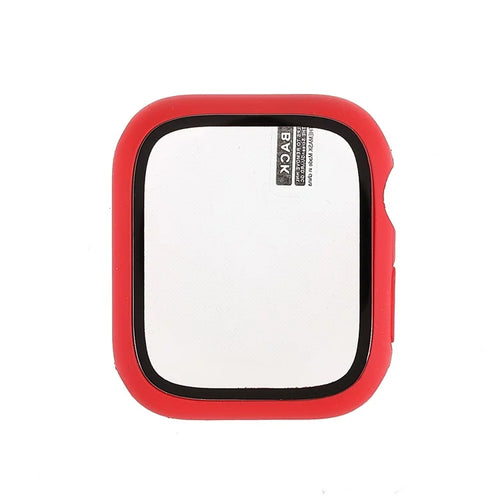 Rubberized Matte PC Watch Case Cover with Tempered Glass Film for Apple Watch Series 9 / 8 / 7 45mm - Red - 1