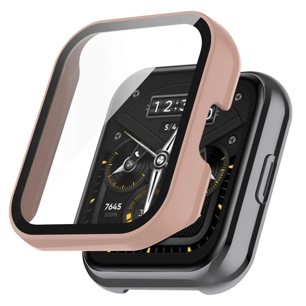 Drop-proof Protective Hard PC Shell with Anti-Scratch Tempered Glass Screen Protector for Realme Watch 2 Pro - Pink - 1