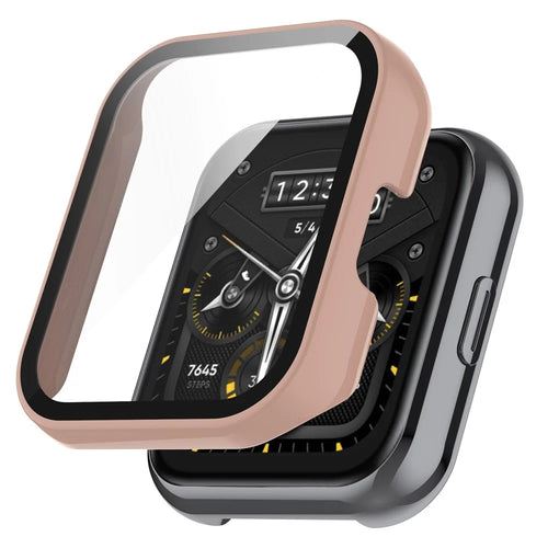 Drop-proof Protective Hard PC Shell with Anti-Scratch Tempered Glass Screen Protector for Realme Watch 2 Pro - Pink - 1