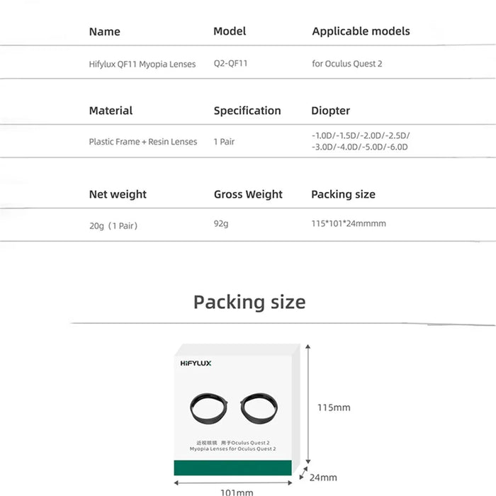 HIFYLUX QF11 1 Pair -3.0D Myopia Lenses Aspherical Nearsighted Corrective Resin Glasses Lenses VR for Oculus Quest 2 VR Glasses Accessories - 3