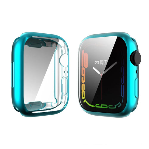 ENKAY HAT PRINCE Electroplated TPU Smart Watch Case with Tempered Glass Screen Protector for Apple Watch Series 9 / 8 / 7 45mm - Cyan - 1