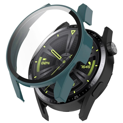 Hard PC Frame + Tempered Glass Screen Protector 2-in-1 Watch Case for Huawei Watch GT 3 42mm - Dark Green - 1