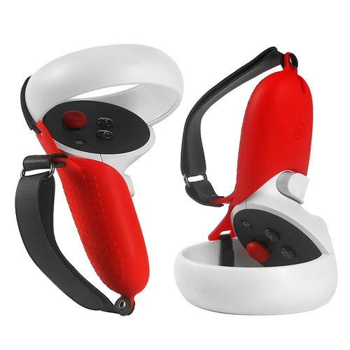 1 Pair Silicone Protective Grip Cover Handle Sleeve Case with Adjustable Palm Strap for Oculus Quest 2 VR Controller - Red - 1