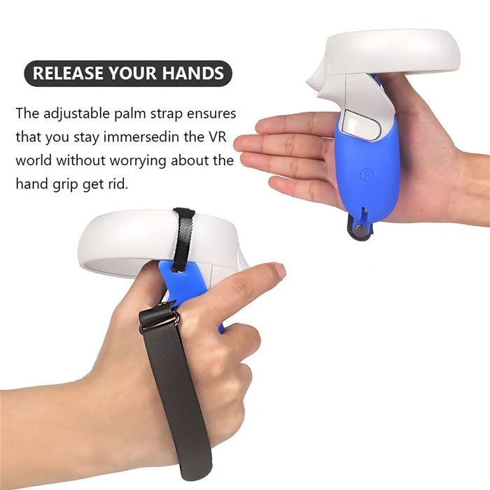 1 Pair Silicone Protective Grip Cover Handle Sleeve Case with Adjustable Palm Strap for Oculus Quest 2 VR Controller - Red - 2