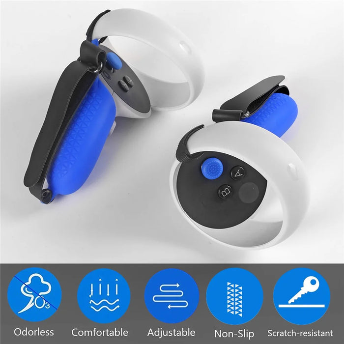 1 Pair Silicone Protective Grip Cover Handle Sleeve Case with Adjustable Palm Strap for Oculus Quest 2 VR Controller - Red - 4