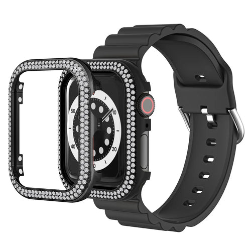 Anti-Fall Zinc Alloy Watch Protective Case Cover with Rhinestone Decor for Apple Watch Series SE3 / SE2 / SE1 /  6 / 5 / 4 44mm - Black - 1