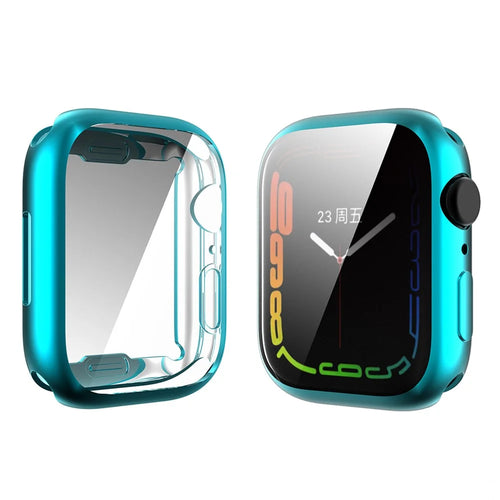ENKAY HAT PRINCE Electroplated TPU Smart Watch Case with 9H Tempered Glass Screen Protector for Apple Watch Series 9 / 8 / 7 41mm - Cyan - 1