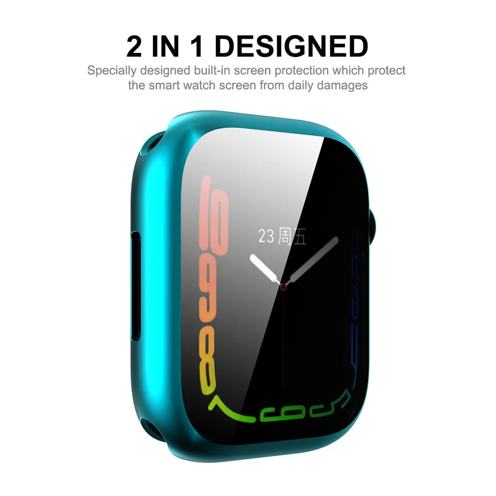 ENKAY HAT PRINCE Electroplated TPU Smart Watch Case with 9H Tempered Glass Screen Protector for Apple Watch Series 9 / 8 / 7 41mm - Cyan - 2