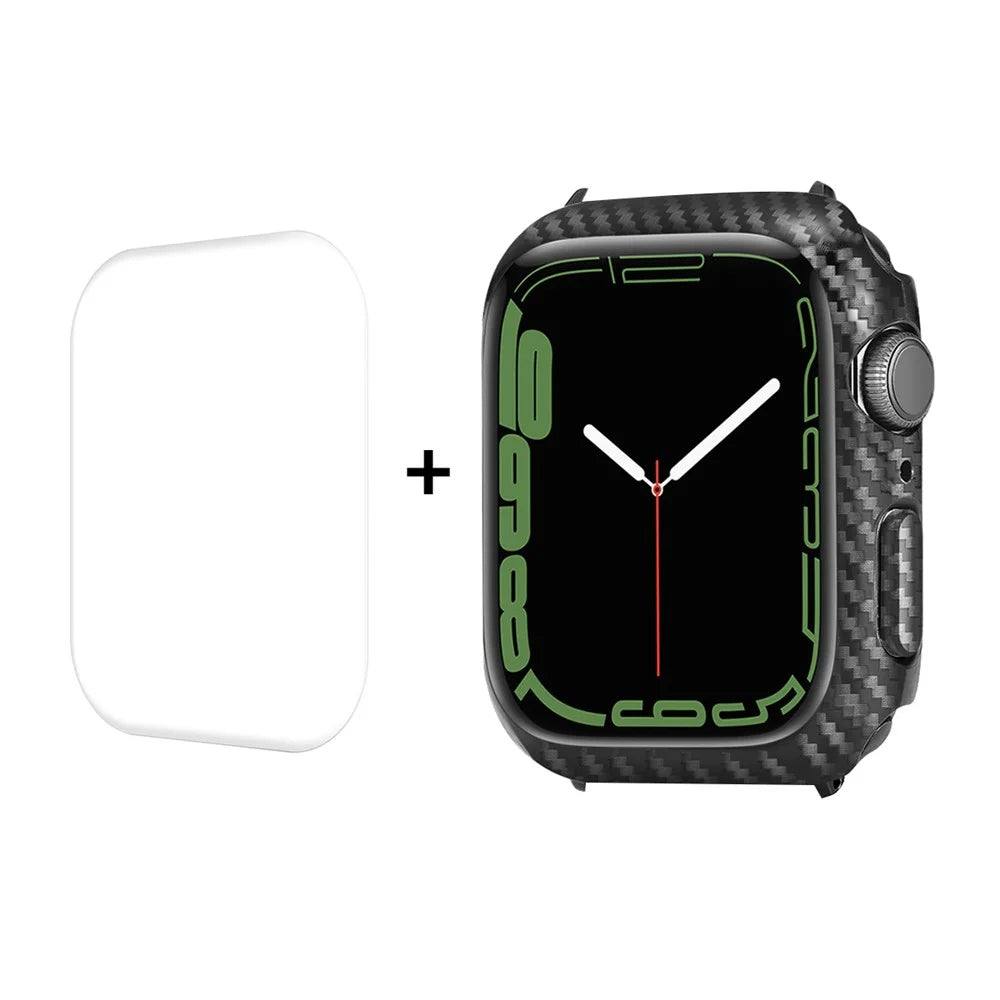 ENKAY HAT PRINCE Carbon Fiber Texture PC Watch Case with Hot Bending Curved PET Full Screen Protector for Apple Watch Series 9 / 8 / 7 41mm - 1