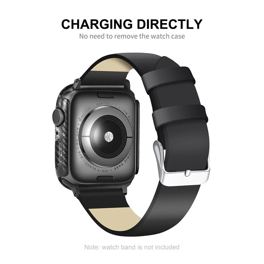 ENKAY HAT PRINCE Carbon Fiber Texture PC Watch Case with Hot Bending Curved PET Full Screen Protector for Apple Watch Series 9 / 8 / 7 41mm - 2