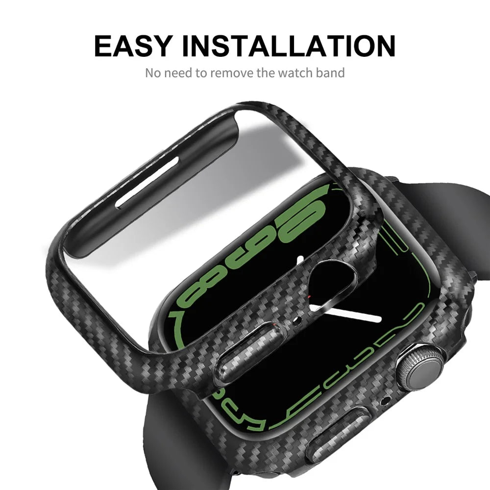 ENKAY HAT PRINCE Carbon Fiber Texture PC Watch Case with Hot Bending Curved PET Full Screen Protector for Apple Watch Series 9 / 8 / 7 41mm - 4