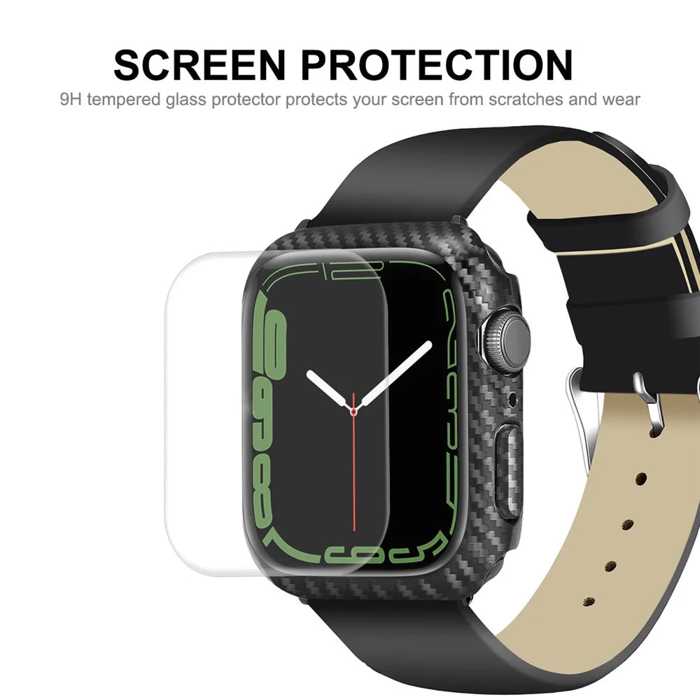 ENKAY HAT PRINCE Carbon Fiber Texture PC Watch Case with Hot Bending Curved PET Full Screen Protector for Apple Watch Series 9 / 8 / 7 41mm - 5