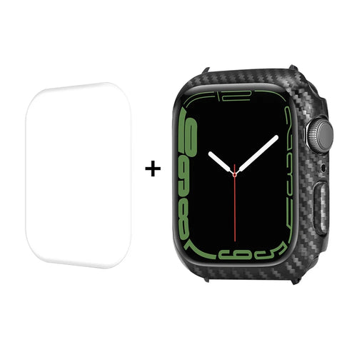 ENKAY HAT PRINCE Carbon Fiber Texture Smart Watch PC Case with PET Screen Protector for Apple Watch Series 9 / 8 / 7 45mm - 1