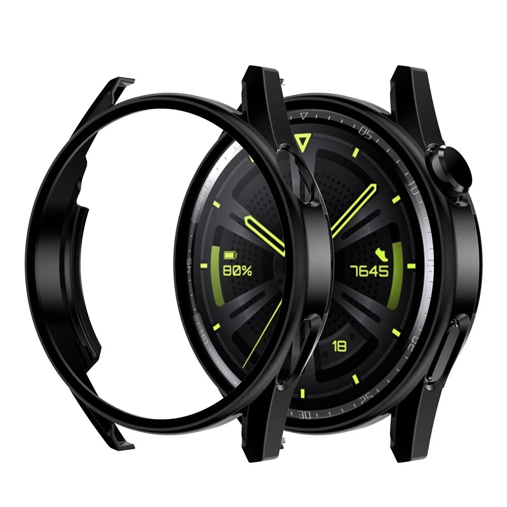 Scratch-proof Electroplating Frosted Watch Case Frame with Tempered Glass Screen Protective Film for Huawei Watch GT 3 46mm - Black - 1