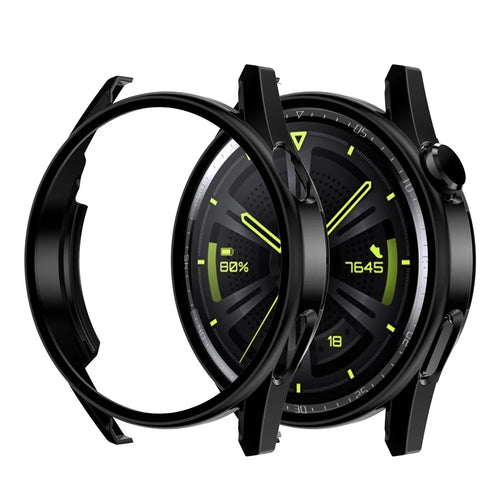 Scratch-proof Electroplating Frosted Watch Case Frame with Tempered Glass Screen Protective Film for Huawei Watch GT 3 46mm - Black - 1