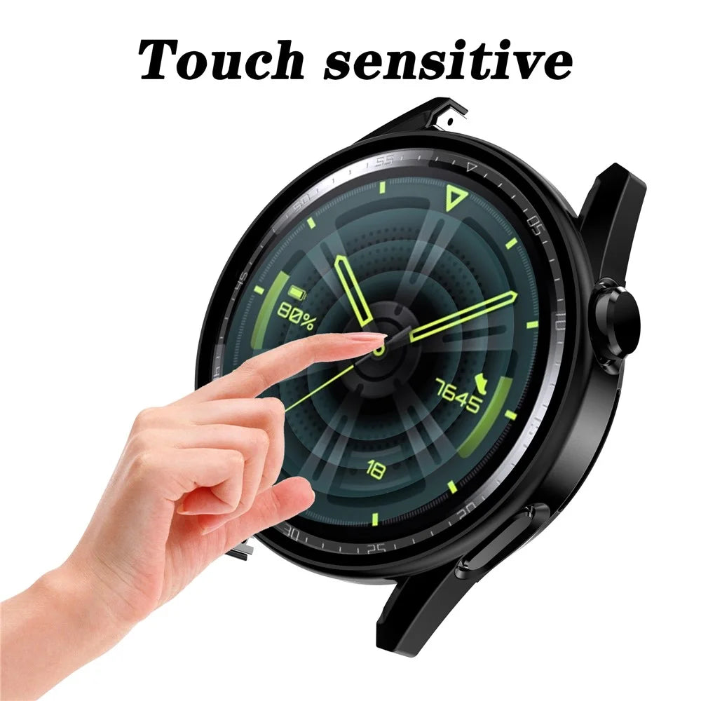 Scratch-proof Electroplating Frosted Watch Case Frame with Tempered Glass Screen Protective Film for Huawei Watch GT 3 46mm - Black - 3