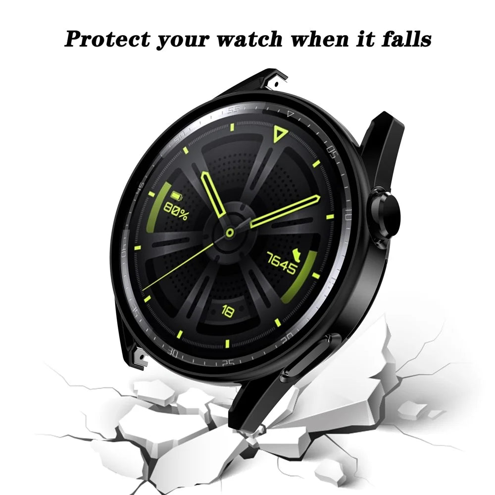 Scratch-proof Electroplating Frosted Watch Case Frame with Tempered Glass Screen Protective Film for Huawei Watch GT 3 46mm - Black - 5