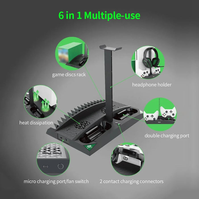 IPEGA PG-XB007 6 in 1 Multi-function Vertical Charging Dock for Xbox One Game Controller Charging Station with Headset Stand/Cooling Fan - 5