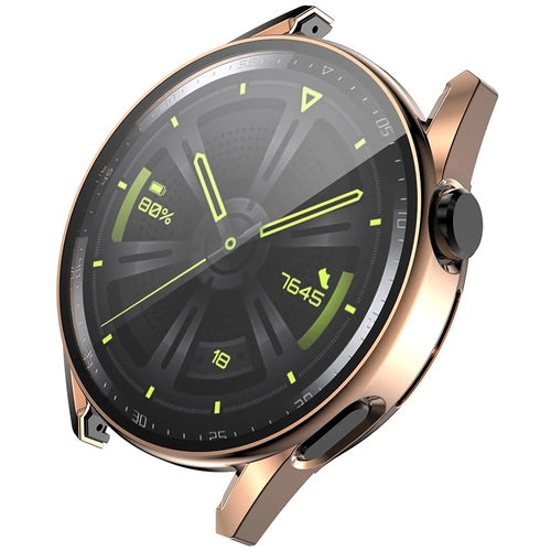 ENKAY HAT PRINCE for Huawei Watch GT 3 46mm Anti-scratch 9H Tempered Glass Screen Protector Electroplating Hard PC Watch Case - Rose Gold - 1
