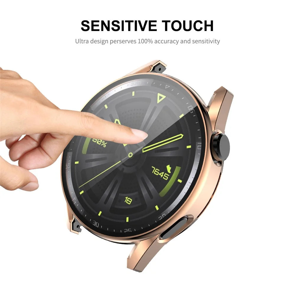 ENKAY HAT PRINCE for Huawei Watch GT 3 42mm 9H Tempered Glass Screen Protector Precise Cutout Electroplating Hard PC Watch Cover Case - Rose Gold - 7