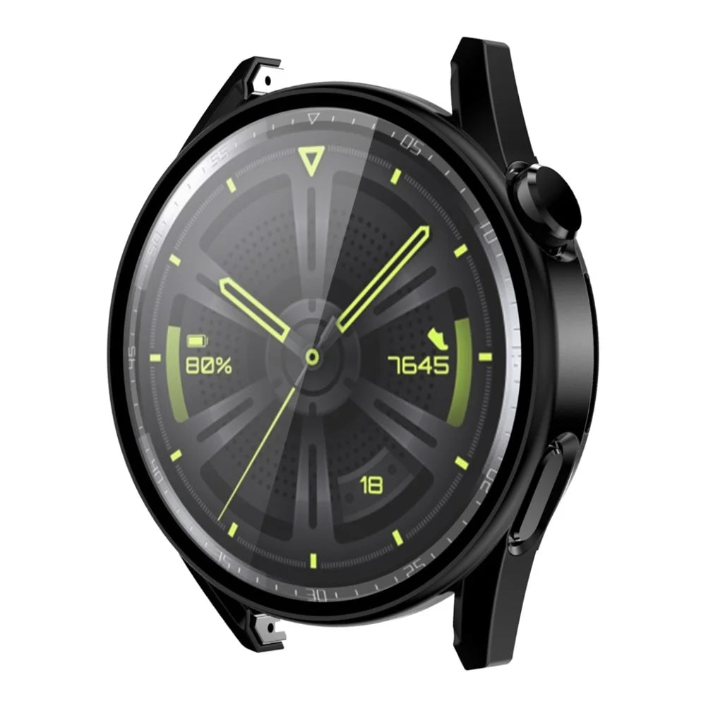 ENKAY HAT PRINCE for Huawei Watch GT 3 42mm Anti-fall Anti-scratch 9H Tempered Glass Screen Protector Matte Rubberized Hard PC Watch Cover Case - Black - 1
