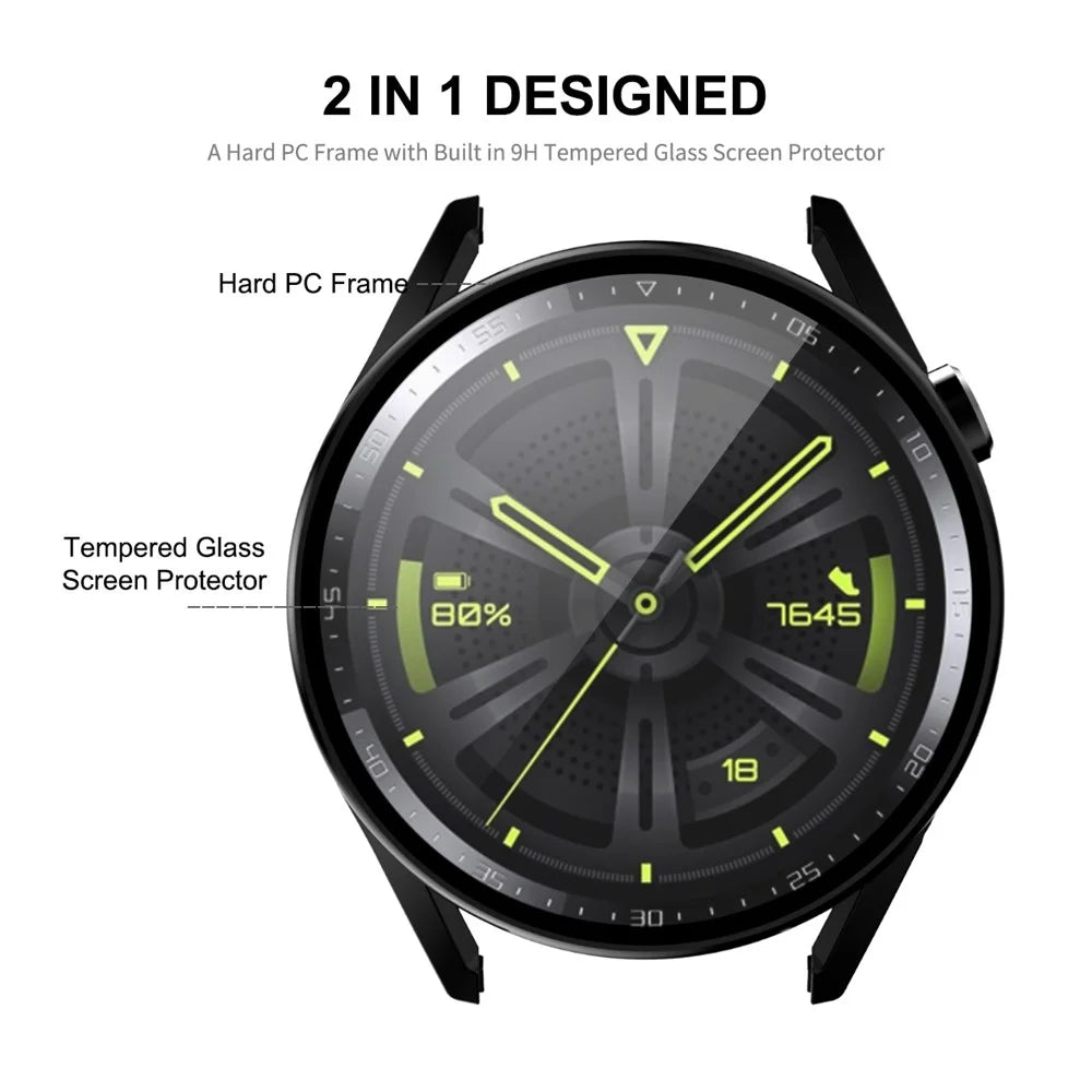 ENKAY HAT PRINCE for Huawei Watch GT 3 42mm Anti-fall Anti-scratch 9H Tempered Glass Screen Protector Matte Rubberized Hard PC Watch Cover Case - Black - 3