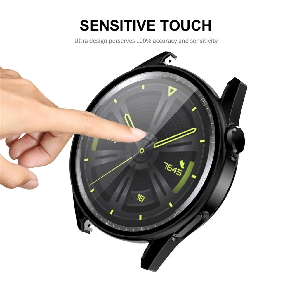 ENKAY HAT PRINCE for Huawei Watch GT 3 42mm Anti-fall Anti-scratch 9H Tempered Glass Screen Protector Matte Rubberized Hard PC Watch Cover Case - Black - 6