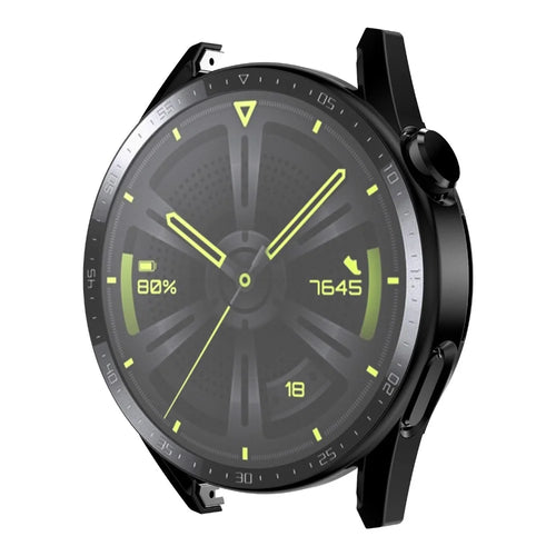 ENKAY HAT PRINCE for Huawei Watch GT 3 46mm Matte Rubberized Hard PC Watch Case with Scale + 9H Tempered Glass Screen Protector - Black - 1