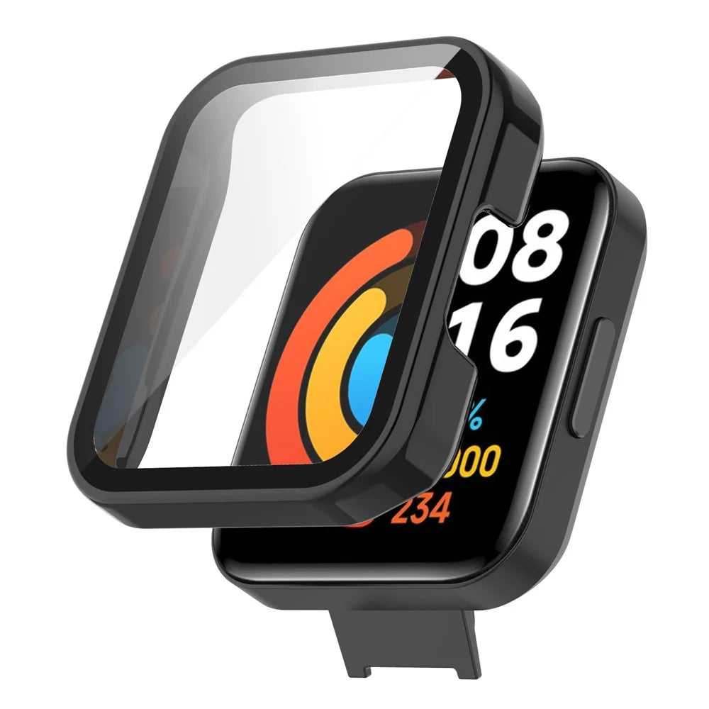 For Xiaomi Redmi Watch 2 Lite Anti-drop Hard PC Protective Case with Built-in Tempered Glass Screen Protector - Black - 1