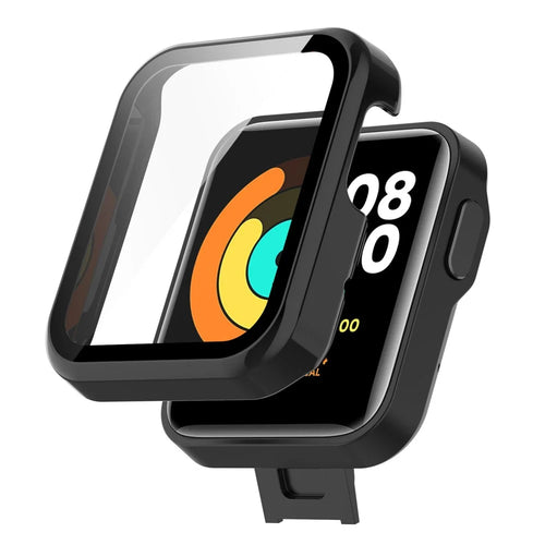 For Xiaomi Mi Watch Lite/Redmi Watch Well-protected Hard PC Protective Case with Built-in Tempered Glass Screen Protector - Black - 1