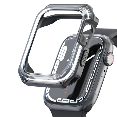 For Apple Watch Series 9 / 8 / 7 45mm Transparent Dual-color TPU+PC Smart Watch Case Protective Cover - Transparent / Black - 1