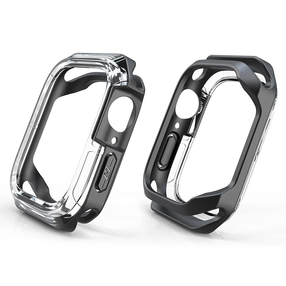 For Apple Watch Series 9 / 8 / 7 45mm Transparent Dual-color TPU+PC Smart Watch Case Protective Cover - Transparent / Black - 5