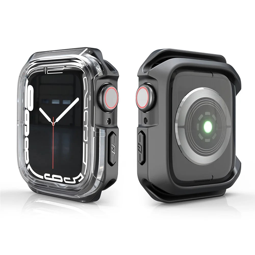 For Apple Watch Series 9 / 8 / 7 41mm TPU+PC Clear Dual-color Smart Watch Case Protective Cover - Transparent / Black - 4
