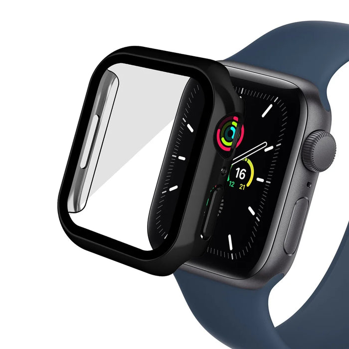 PC Watch Case for Apple Watch Series 9 / 8 / 7 45mm Well-protected Electroplating Watch Cover with Tempered Glass Screen Protector - Black - 1