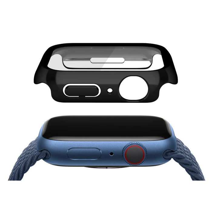 PC Watch Case for Apple Watch Series 9 / 8 / 7 45mm Well-protected Electroplating Watch Cover with Tempered Glass Screen Protector - Black - 2