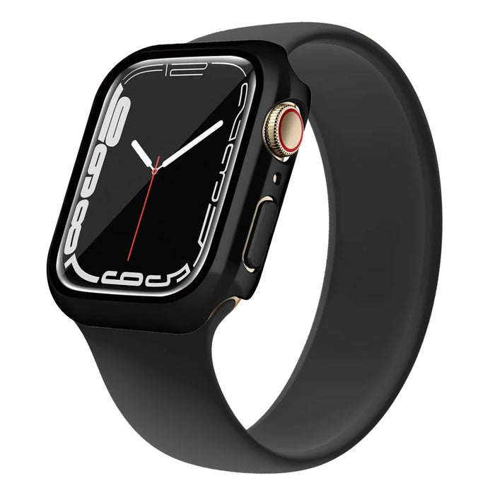 PC Watch Case for Apple Watch Series 9 / 8 / 7 45mm Well-protected Electroplating Watch Cover with Tempered Glass Screen Protector - Black - 3